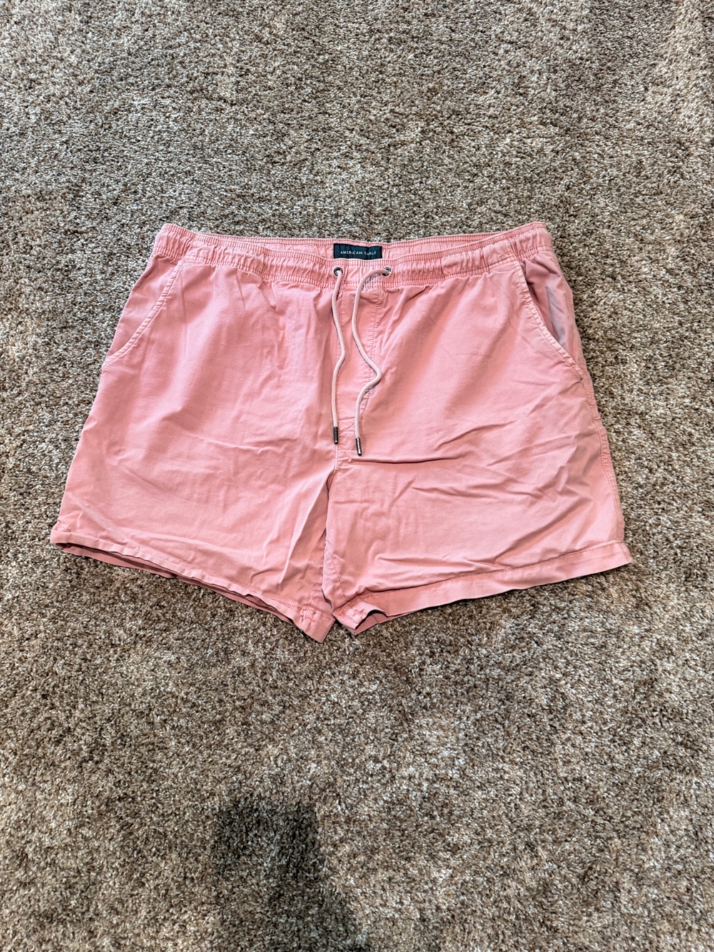 American Eagle Men’s Light Pink Drawstring Cotton-Blend Casual Shorts